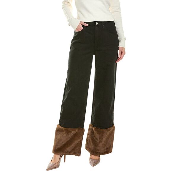 WeWoreWhat Womens Black Straight Leg Jeans with Faux Fur Cuffs Size 24 - Picture 1 of 13